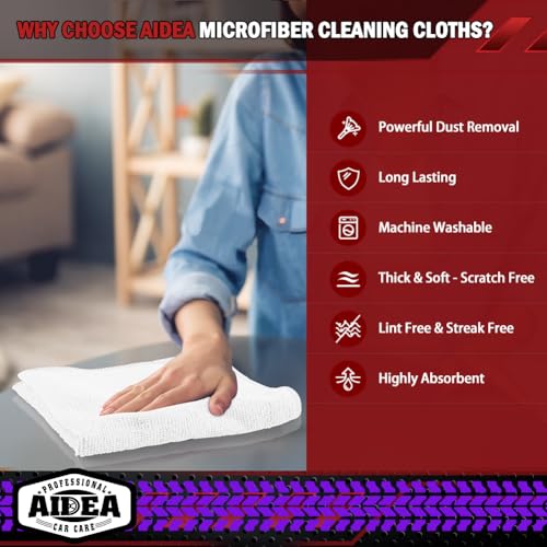 AIDEA White Microfiber Cleaning Cloth 10PK, Cleaning Rags 12×12" - color: White, size: 10PK