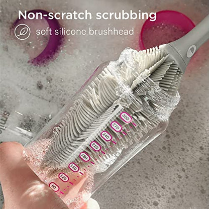 Smilo Silicone Baby Bottle Brush - Soft Touch Baby Bottle Cleaner with Flexible Twin Tip to get Cups, Glasses and Baby Bottles Extra Clean - Food-Grade Silicone, Dishwasher Safe & BPA-Free - Gray - color: Gray