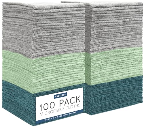 S&T INC. Microfiber Cleaning Cloth, 100 Pack, 11.5" x 11.5", Green - color: Green