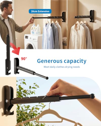 BaiNong Pull Out Wall Mounted Clothes Drying Rack Black 13" Foldable - color: 13"black