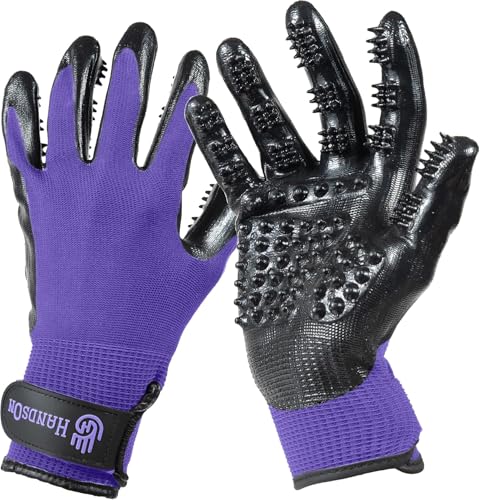 H HANDSON Pet Grooming Gloves - Patented #1 Ranked, Award Winning Shedding, Bathing, & Hair Remover Gloves - Gentle Brush for Cats, Dogs, and Horses (Purple, Small) - color: Mono Purple, size: Small (1 Pair)