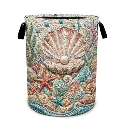 Beach Laundry Basket Foldable Oxford Laundry Hamper With Handle For Room Bathroom Bedroom - color: Beach