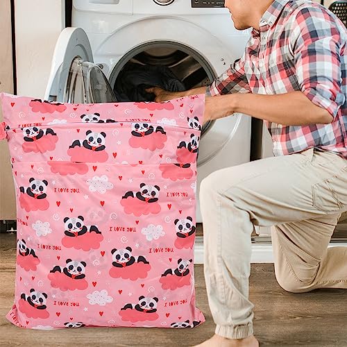2pcs Travel Waterproof Laundry Bag, Cloth Diaper Wet Dry Bags with Handle & 2 Zipper Pockets, Reusable Washable Dirty Clothes Bag for Baby Adult Travelling Hanging, Bathing Beach Pool Daycare - color: Panda & Sloth