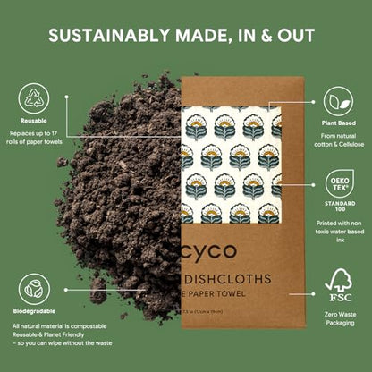 RECYCO Swedish Dishcloths for Kitchen | 5 Pack Indigo Petals Washable Dish Rags | Cellulose Reusable Cleaning Paper Towels | Absorbent Counter Dish Cloth Sponge Kitchen Wipes, 8" L x 7" W - color: Indigo Petals - 5 Pack