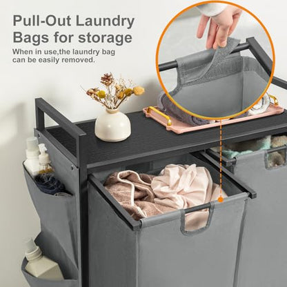WOWLIVE Double Laundry Hamper with Wheels, Rolling Laundry Basket Organizer - color: Gray, size: 110l (30.0 x 13 x 32 Inches)