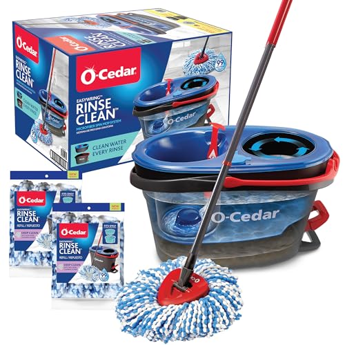 O-Cedar RinseClean Spin Mop & Bucket System | Microfiber Floor Cleaning System | Includes 3 Mop Heads (1 Standard+ 2 Deep Clean Refills) | Machine Washable & Reusable - style: Rinseclean Spin Mop & Bucket + 2 Rc DC Refills