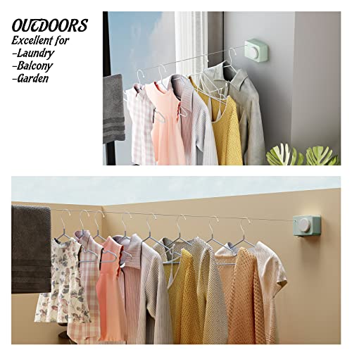 Retractable Clothesline Indoor, Non-Sagging Clothes Line Retracting Outdoors, Wall Mounted Clothes Line Outdoors Set,13.8 Ft Heavy-Duty Retractable Laundry Line,Light Green - size: Green