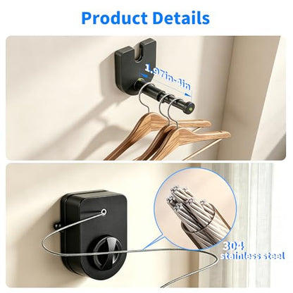Retractable Clothesline Indoor, Non-Sagging Outdoor Clothes Line Retracting Heavy Duty Clothes Drying Laundry Line Wall Mounted Stainless Steel Line-15.8 (Black) - color: Black