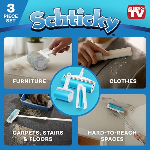 Schticky 3-Piece Lint Roller Set, Reusable & Washable, Pet Hair Remover