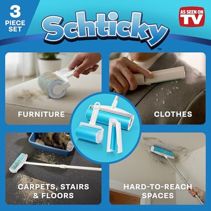 Schticky 3-Piece Lint Roller Set, Reusable & Washable, Pet Hair Remover