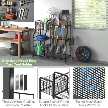 keomaisyto Garden Tool Holder Organizer with Heavy Duty Wheels for Garage - size: 36.2W*16.5"D*37"H-with Wheels