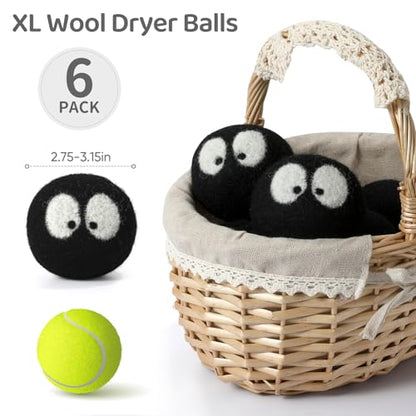 Wool Dryer Balls 6 Pack, Natural Fabric Softener, Dryer Balls Laundry Reusable, Reduces Clothing Wrinkles and Saves Drying Time (Black) - color: Black