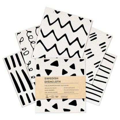 6 Pack Swedish Dishcloths Black White Kitchen Towels 18 - color: Multi 1521