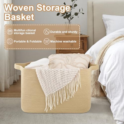 OIASKET 95L Extra Large Blanket Basket, 24" x 16.9" x 14.2" Woven Basket - color: Jute, size: 24"x16.9"x14.2"