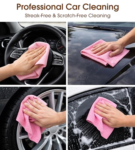 Microfiber Cleaning Cloth Roll, 100 Pack 12 x 12 Inch Tear Away Reusable Paper Towels, Thick Cleaning Towels, Absorbent Lint Free Washable Rags for Kitchen, Car, Garage and Workshop - Pink - color: Pink