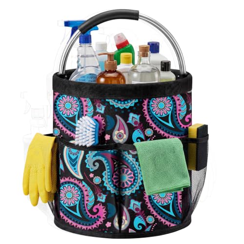 Bucket Tool Organizer, 6 Pockets Garden Bucket Caddy Foldable Buckets Caddy Organizer Fit 3.5 to 5 Gallon Buckets, Portable Gardening Tool Bag with Handle for Cleaning Home Garden(Boho Paisley) - style: Boho Paisley