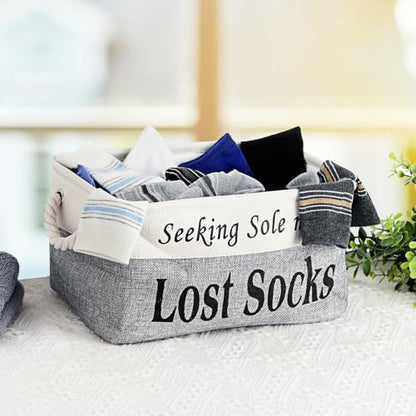 Lost Socks Basket for Laundry Room, Fabric Missing Sock Holder, Gray - color: Grey