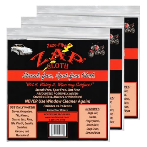 ZAP Cloth Premium Microfiber Cleaning Cloth (3-Pack), Reusable Glass Cleaning Towel, Lint-Free Polishing Cloth for Windows, Mirrors, Chrome, Stainless Steel, Granite, Home & Auto