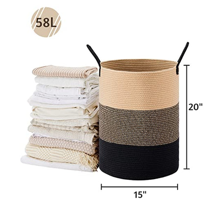 VIPOSCO 58L Tall Woven Laundry Basket Hamper, Brown Black - color: Brown & Black, size: 58L