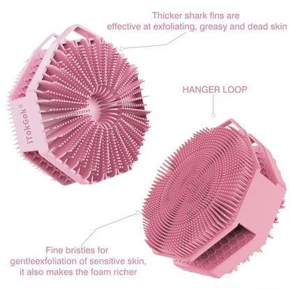 iTokGoK® Premium Silver-Infused Double-Sided Design 2-in-1 Silicone Body Scrubber for Women,Body Buffer Scrubber for Sensitive Skin, Ergonomic No-Slip Handle, Long-Lasting & Easy to Clean - Pink - color: Pink