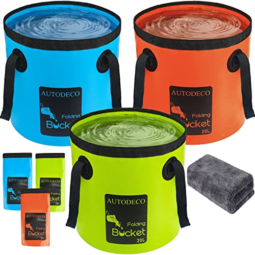 Collapsible Bucket 5 Gallon Container Folding Water Bucket Portable Wash Basin - color: 3pcs-blue & Orange & Green