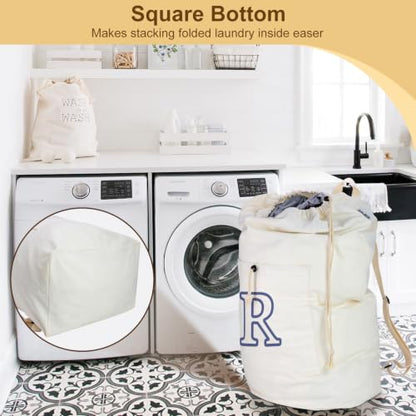Laundry Bag Backpack Personalized Initial Canvas Laundry Bag, Letter R - color: Letter R, size: X-Large