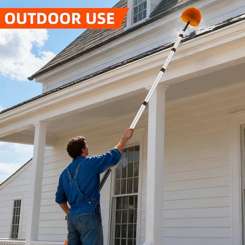 30 FT Reach Cobweb Duster with 5-24 FT Telescoping Pole, Dual Action Flip-Lock & Screw Fixing Design, Washable Reusable Duster for High Ceilings, Fans & Home Cleaning - size: 5-24FT