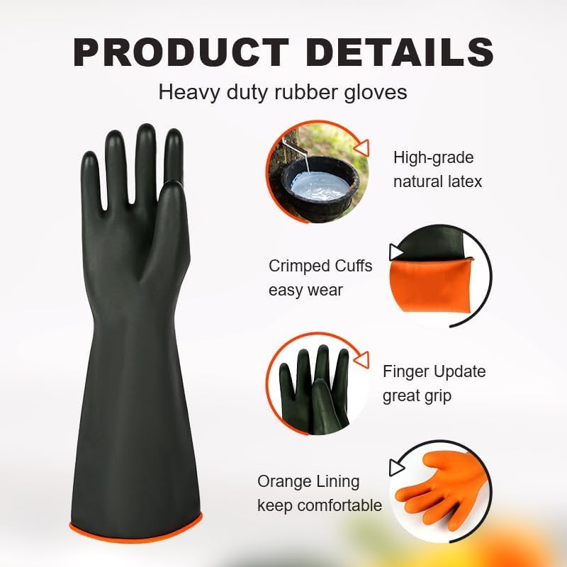 North Tower Heavy-Duty Latex Chemical Resistant Gloves,Long Rubber Gloves ﻿ - size: 14”（2 pair）