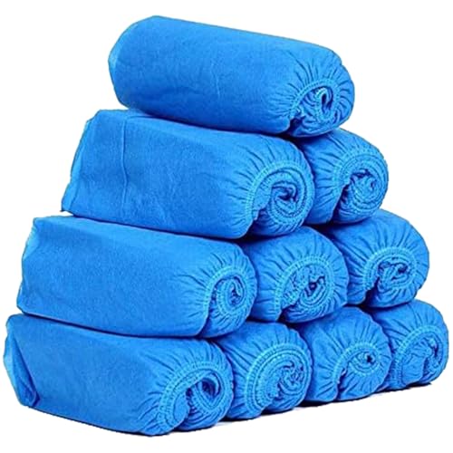 Disposable Shoe Covers 100PCS 400g Non-Slip Durable Indoor Boot Overshoes Protector Thicked Non-Woven Fabric Shoe Covers for Carpet Floor Protection Construction Offices One Size Fits All (Blue)… - color: Blue 100pcs