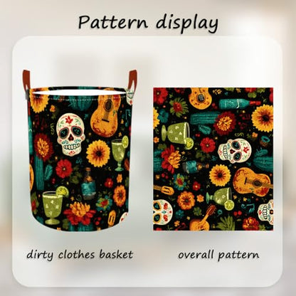 Laundry Basket 15.7x19.7 in Sugar Skull Floral Hamper for Bedroom - color: colorful0436