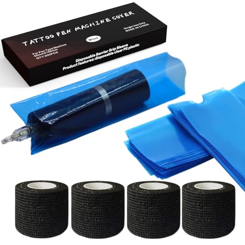 200pcs Blue Tattoo Machine Pen Covers & 4pcs Grip Tape Wraps - color: Blue Black