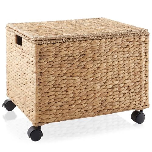 Casafield Rolling Filing Cabinet, Natural - Water Hyacinth File Organizer with Lid and Locking Wheels, Home Office Storage for Hanging Folders - color: Natural