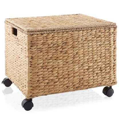 Casafield Rolling Filing Cabinet, Natural - Water Hyacinth File Organizer with Lid and Locking Wheels, Home Office Storage for Hanging Folders - color: Natural