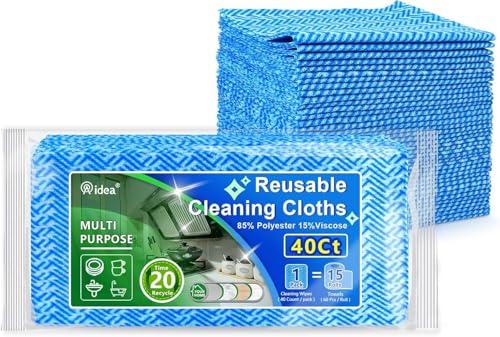 AIDEA Cleaning Wipes, Multi-Purpose Towel Reusable Cleaning Cloths 40Ct(1 Pack), Domestic Wipes, Dish Cloths(12''x24'') - color: Blue, size: 40 Count (Pack of 1)
