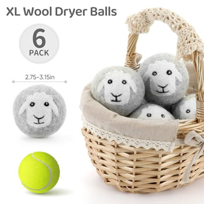 Wool Dryer Balls 6 Pack, Natural Fabric Softener, Dryer Balls Laundry Reusable, Reduces Clothing Wrinkles and Saves Drying Time (Gray) - color: Gray