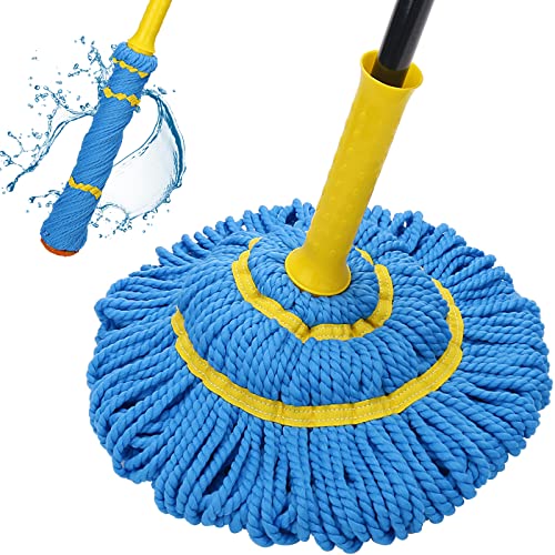 Self-Wringing Twist Mops for Floor Cleaning, Microfiber Floor mop with 57 " Long Handle, Easy Wringing Mop for Hardwood Commercial Household Clean - color: Blue (1 Handle & 1 Mop Head)