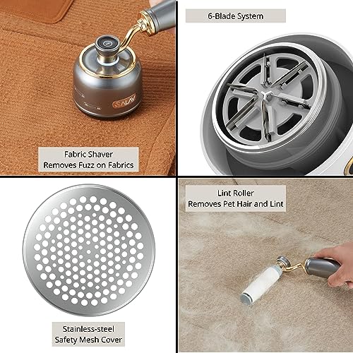 SALAV® Retro Edition Rechargeable Fabric Shaver and Lint Roller with 6-Blade System Removes Fuzz and Piling on Fabrics, with Charging Cable and Mini Brush (Titanium) - color: Titanium