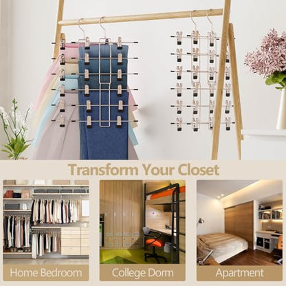 Pants Hangers with Clips,Space Saving Hanging Closet Organizer-6 Tiers Skirt Hangers with 360° Swivel Hook,Closet Organizer-Clothes Hangers- College Dorm Essentials Apartment Essentials- 4 Pack - size: 4 pack