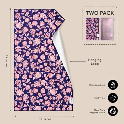 RECYCO Waffle Kitchen Towel Set of 2 - Quick Dry Microfiber Sustainable Dish Towels - Ultra Absorbent Reusable Cleaning Tea Towels - Lightweight Hand Towels,16”x 28”, Americana Bloom - color: Americana Bloom