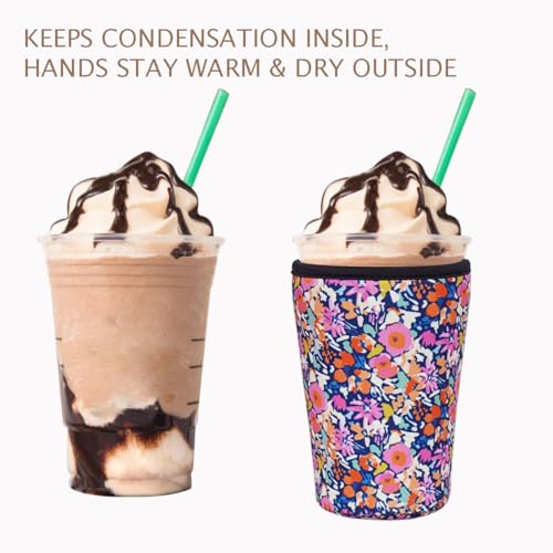 Reusable Insulated Neoprene Iced Coffee Cup Sleeve, Durable Drink Sleeve for Cold Beverages, Beverage Holder for Iced Coffee (Bloom Frenzy) - color: Bloom Frenzy