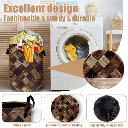 Wood Grain Laundry Basket, Foldable Tree Stump Laundry Hamper Tote Bag Dirty Clothes Storage Bucket Organizer for Bathroom/Laundry/Bedroom 15.7"x19.6" - color: Tree Stump