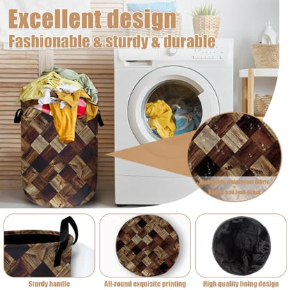 Wood Grain Laundry Basket, Foldable Tree Stump Laundry Hamper Tote Bag Dirty Clothes Storage Bucket Organizer for Bathroom/Laundry/Bedroom 15.7"x19.6" - color: Tree Stump
