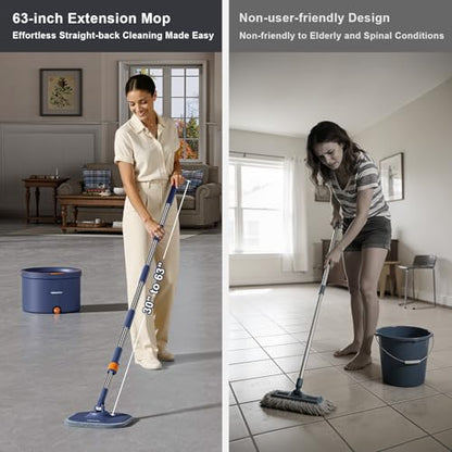 HoMettler Spin Mop and Bucket Set, Mop Bucket with Separate Dirty Water System, Deep-Cleaning Mops for Floors/Wall, Versatile Mops with 4 Microfiber Mop Pads - size: Spin Mop Set with 4 Pads
