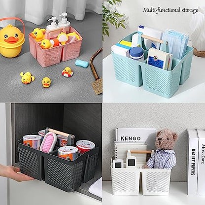 rejomiik Portable Plastic Shower Caddy with Bamboo Handle, Grey - color: Grey