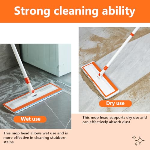 Magic Sponge Eraser Mop,56" Handle,15" Flat Head, 2 Microfiber,3 Sponge Pad
