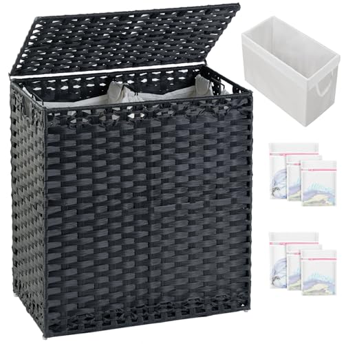 SETVSON Laundry Hamper with Lid Wicker Laundry Basket 112L, Black - color: Black, size: 29.6 Gal