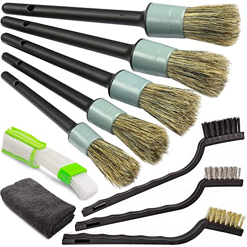 TAKAVU Car Detailing Brush Kit, 10 Piece Boar Hair for Interior