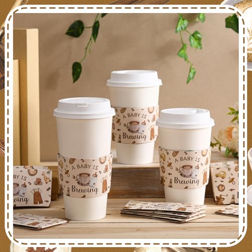 Jingmore 50 Pcs a Baby Is Brewing Coffee Cup Sleeves Disposable Sleeves Brewing Coffee Cups Paper Holder Baby Shower Party Decorations for Baby-shower Birthday Party Supplies - style: A Baby is Brewing
