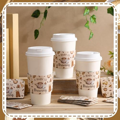 Jingmore 50 Pcs a Baby Is Brewing Coffee Cup Sleeves Disposable Sleeves Brewing Coffee Cups Paper Holder Baby Shower Party Decorations for Baby-shower Birthday Party Supplies - style: A Baby is Brewing