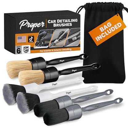 Premium Car Detailing Brush Set - Complete 6 Pack Kit - 2 Boar's Hair, 2 Ultra Soft, 2 Synthetic Bristles - Car Detail Brush for All Surfaces, Leather Seats, Air Vents, Wheels & Emblems, and More - color: Multi (6 Pack)